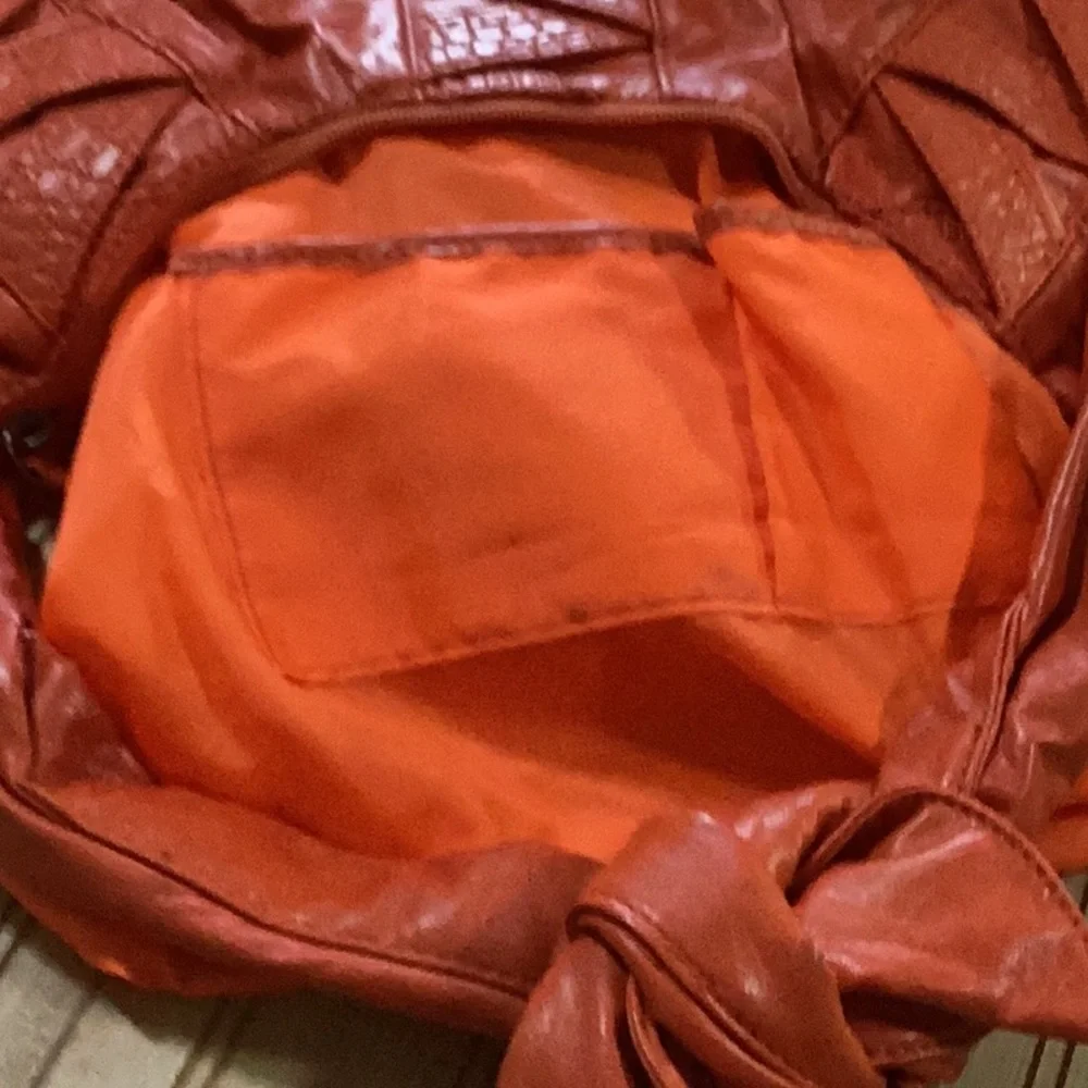 Orange Pebbled Faux Leather Zig Zag Women's Hobo Bag‎ Purse